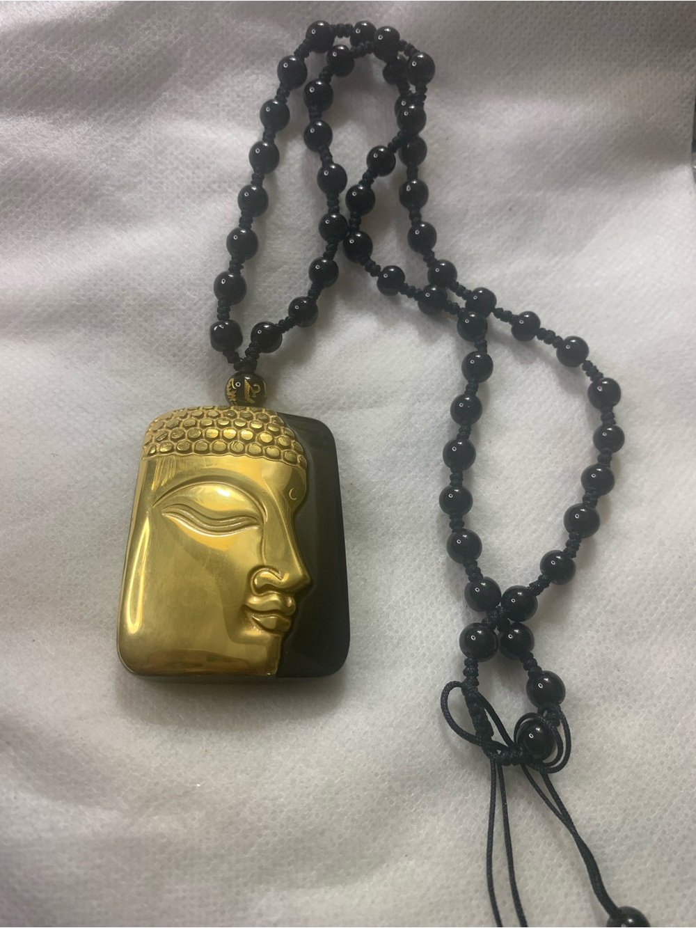 Gold Buddha Pendant Necklace with Black Beaded Cord - Men / Women’s Accessories